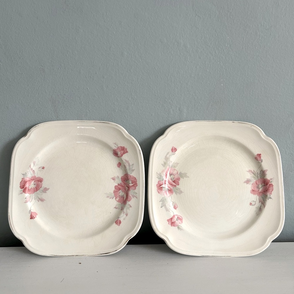 Pair of Edwin M Knowles China Co vintage bread plates